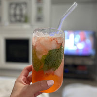 Can Glass Juice Water Cup With Bamboo Wood Lid And Plastic Straw 500 ml