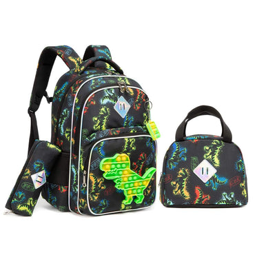 (NET) Dinosaur Design School Bags for Boys With Lunch Bags Set Of 3 Pcs