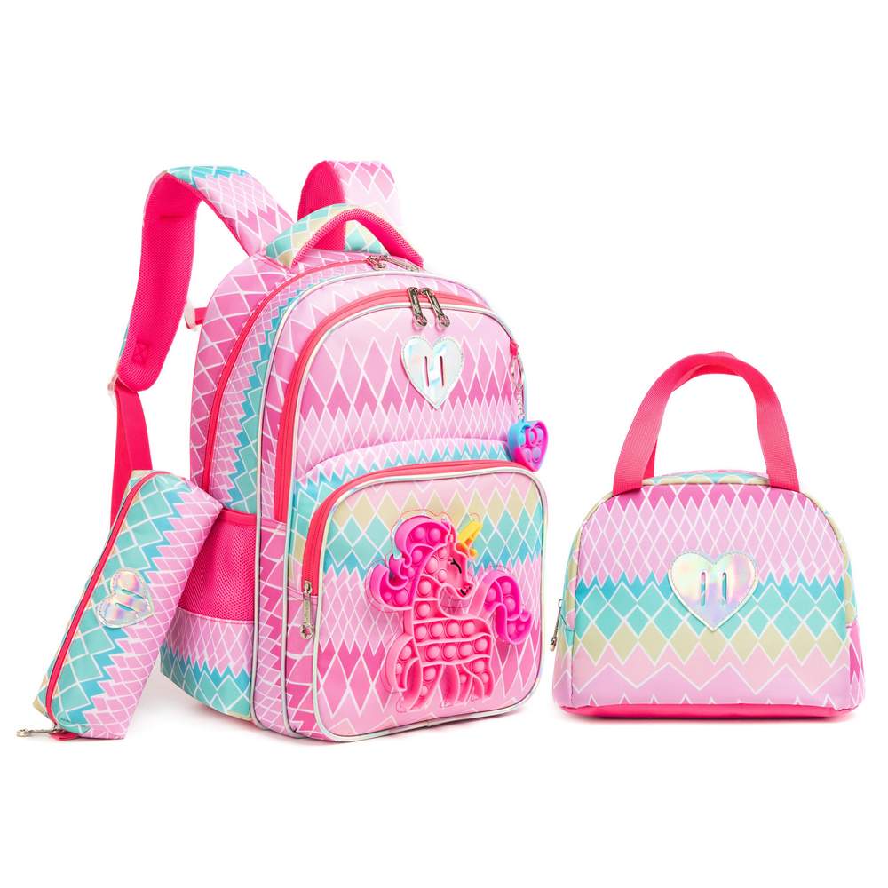 (NET) Pop Unicorn Printed School Backpack With Insulated Lunch Box And Pencil Case Set Of 3 Pcs