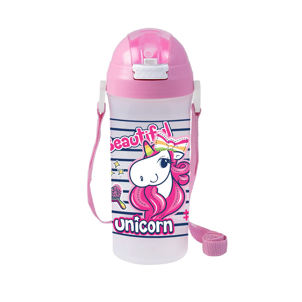 Herevin Decorated School Bottle With Straw-Unicorn / 610 ml (Net)