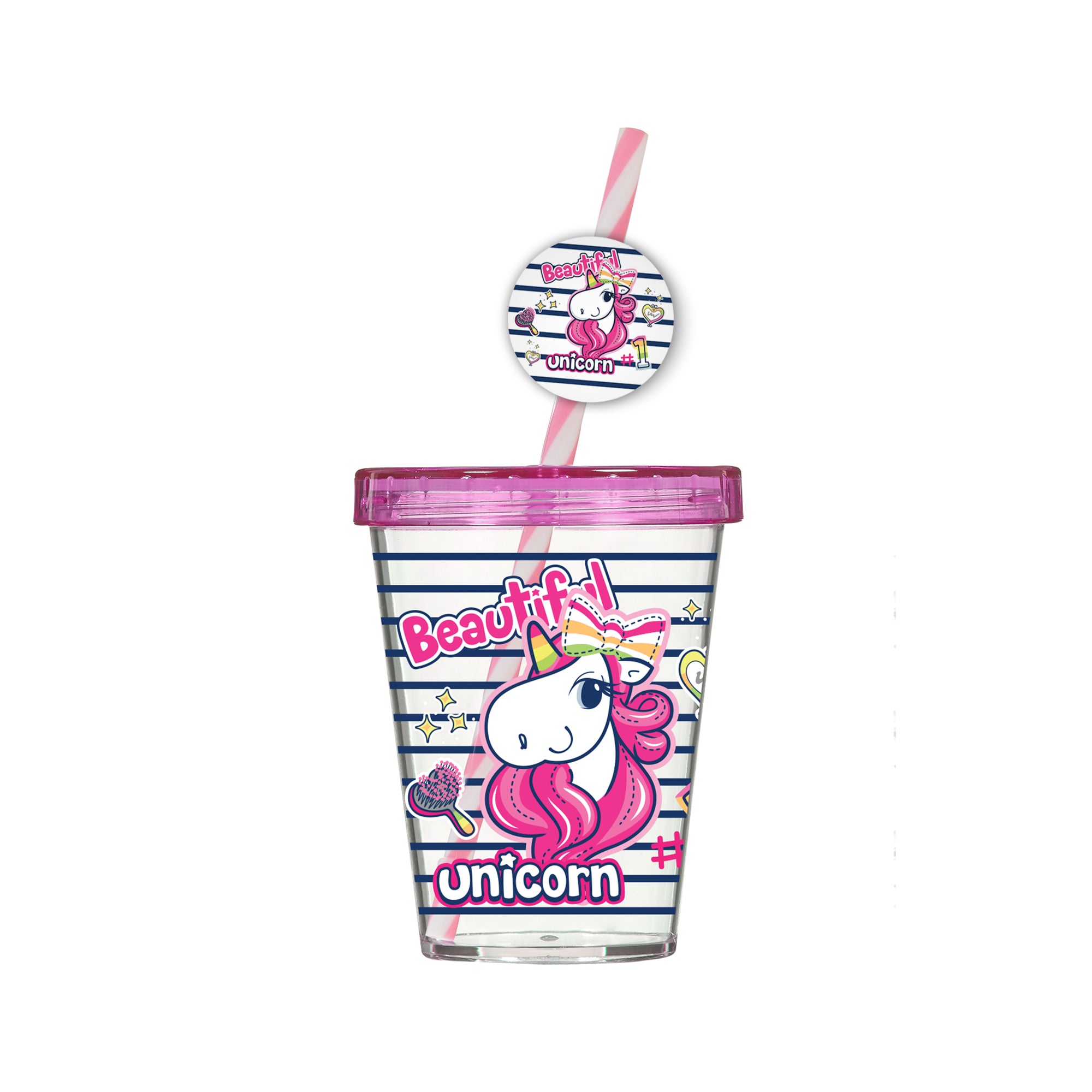 Herevin  Decorated Tumbler with Fancy Straw unicorn  Girl (Net)