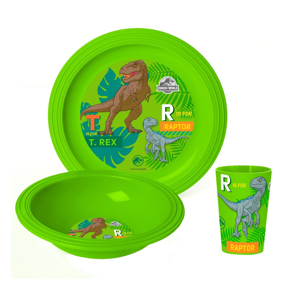 (Net) Herevin Breakfast Plastic Set Of 3 Pcs - Jurassic Park - Raptor