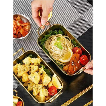 (NET) Food Serving Tray with Handle Gold Plate STAINLESS STEEL 28x35x6 CM