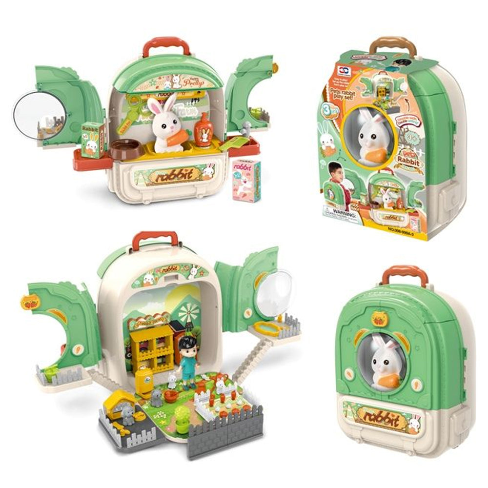 (Net) 3-in-1 Educational Preschool Rabbit Shop Pretend Play Backpack Toy - 59 Pieces