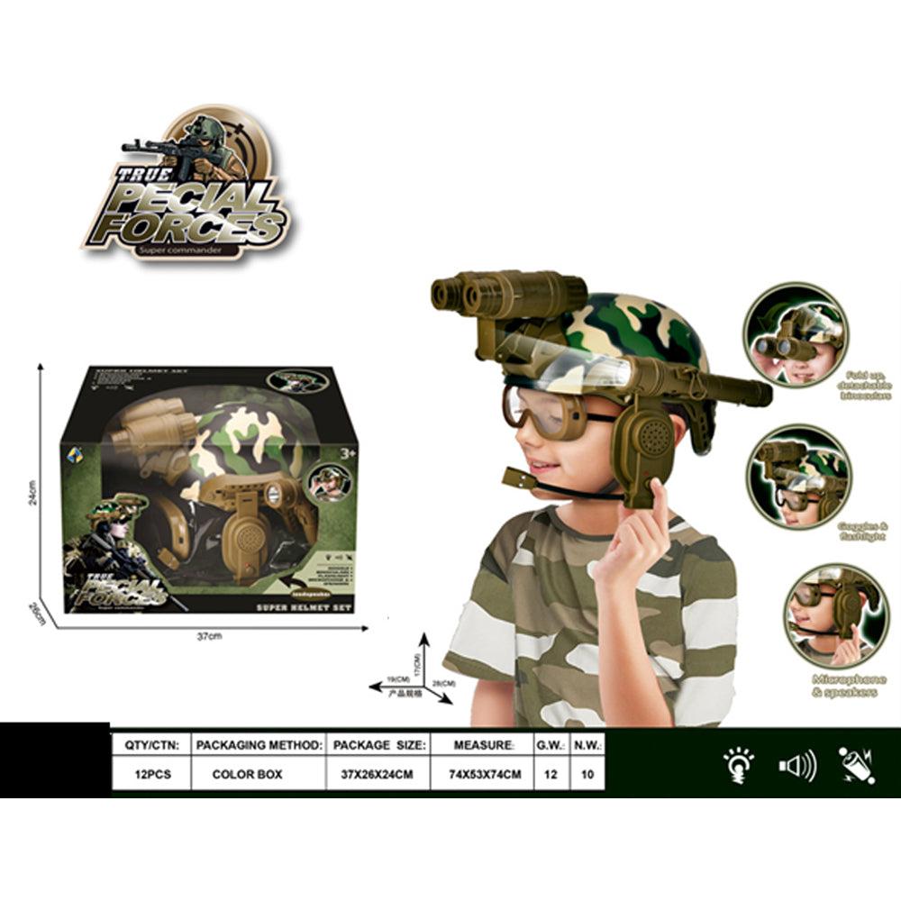 Kids Camouflage Anti-Terrorism Hat - Pretend Play Military Game Toys With Light