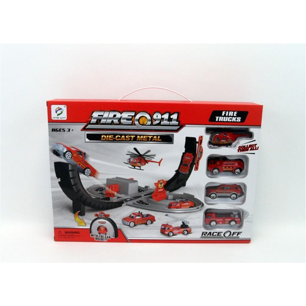 Die-Cast Fire Fighting Vehicles Set with Stunt Streets