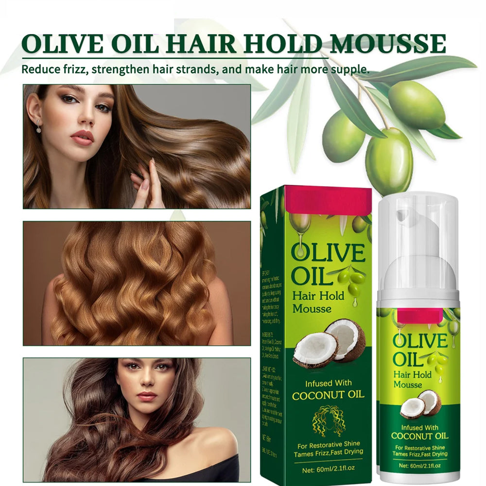 (NET)Curly Hair Mousse For Wigs Strong Hold Olive Oil Hair Styling Mousse 60ml