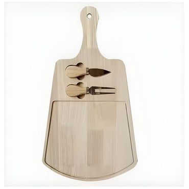 Wooden Cheese Serving Tray With Cheese Fork & Knife