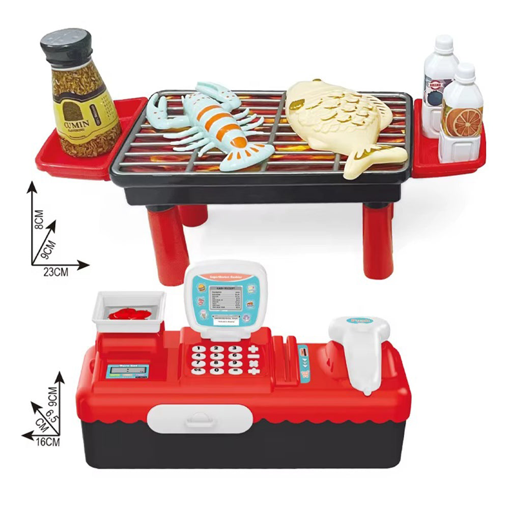 BBQ Shopping Cart Cash Register Toys Kids 3 In 1