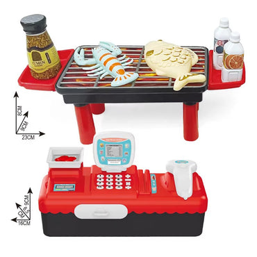 BBQ Shopping Cart Cash Register Toys Kids 3 In 1