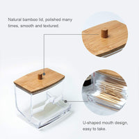 (Net) Cotton Swab with Bamboo Lid Toothpick Storage Organizer