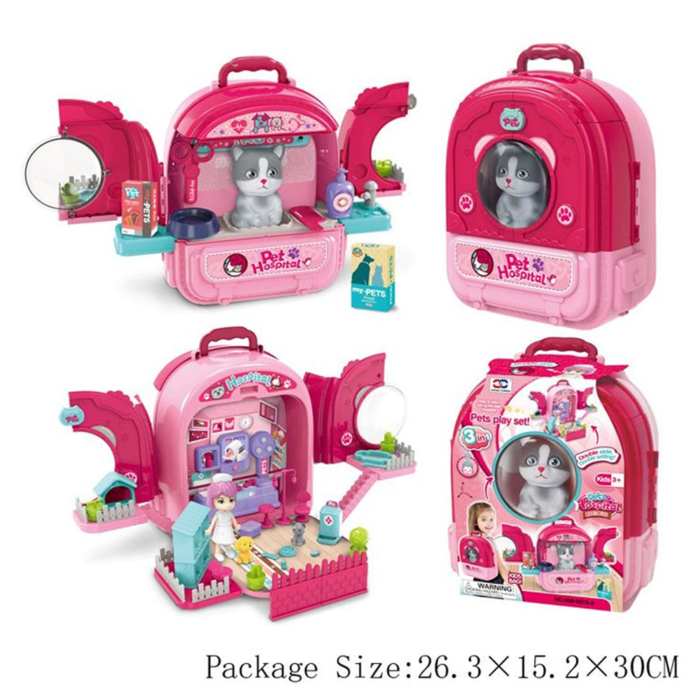 (Net) 3-in-1 Pretend Pet Care Backpack Toy Set for Kids