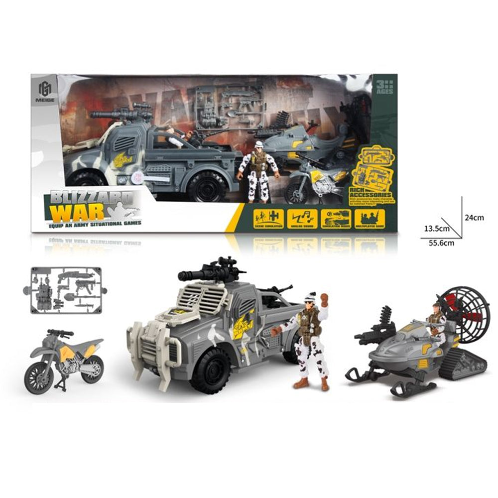 War Vehicle Toy Set with Motorcycle, Soldier, and Snow Jet Ski