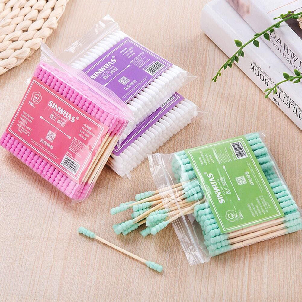 (NET)  100Pcs Double Head Disposable Makeup Cotton Swab