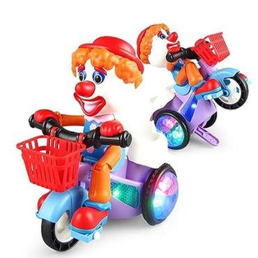 Kids Electric Music Light 360 Degree 45 Degree Upright Rotation Clown Stunt Car Tricycle Toys
