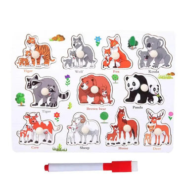 Educational Wooden Peg Board With Base Image & Whiteboard & Marker