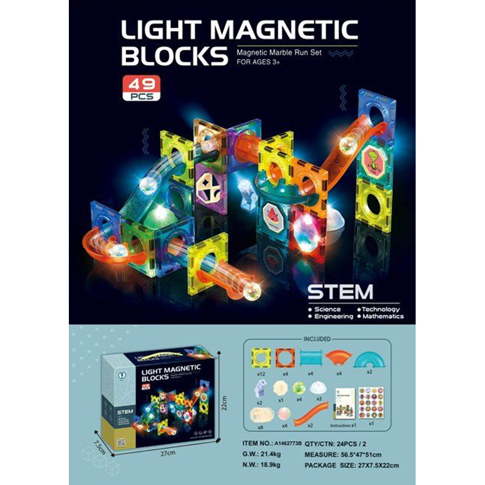 Snaptron Magnetic Tiles Marble Run - 49 pcs with Light Balls