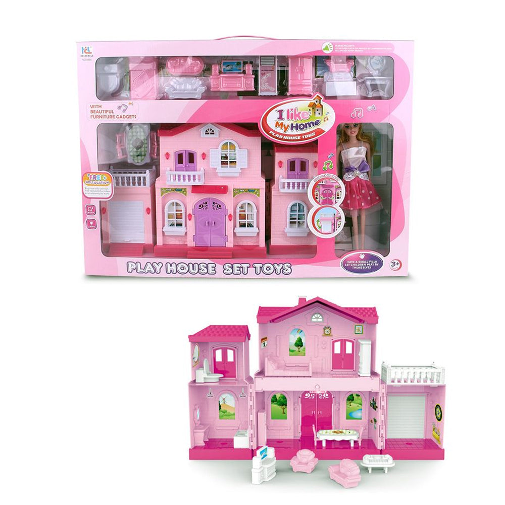 (Net) Pink Doll House Set with Doll Housing Simulation and Furniture
