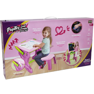 (Net 2 in 1 Light Up Mangnetic White and Chalk Board Desk with Chair