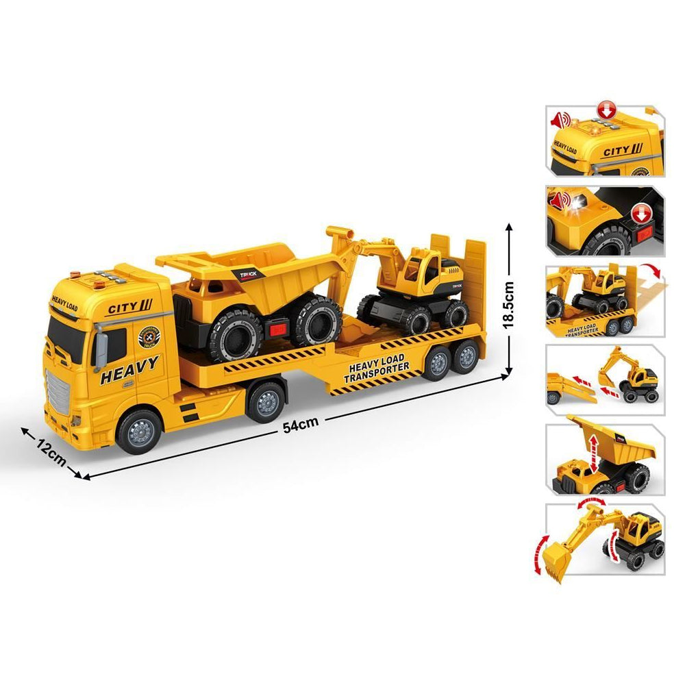 1:12 Inertial Friction Semi Trailer Truck with Bulldozer Toy