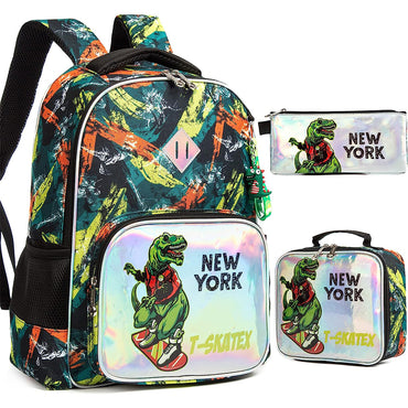 (NET) MOHCO Kids Backpack 17 inch Lunch Bag and Pencil Case Lightweight School Bookbag for Teens, Girls, Boys, Elementary and Middle school / 1055-3