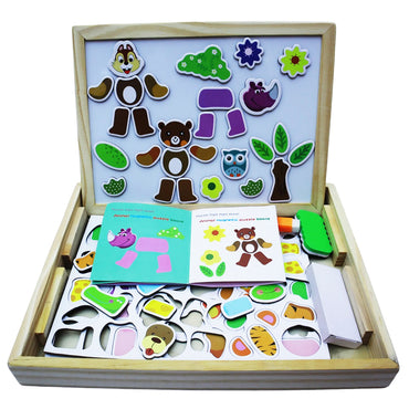 Wooden Multifunction Animal Puzzle Board Double-Sided Magnetic Drawing & Writing Blackboard