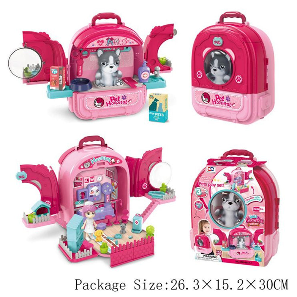(Net) 3-in-1 Educational Pet Care Pretend Play House Toy with Backpack