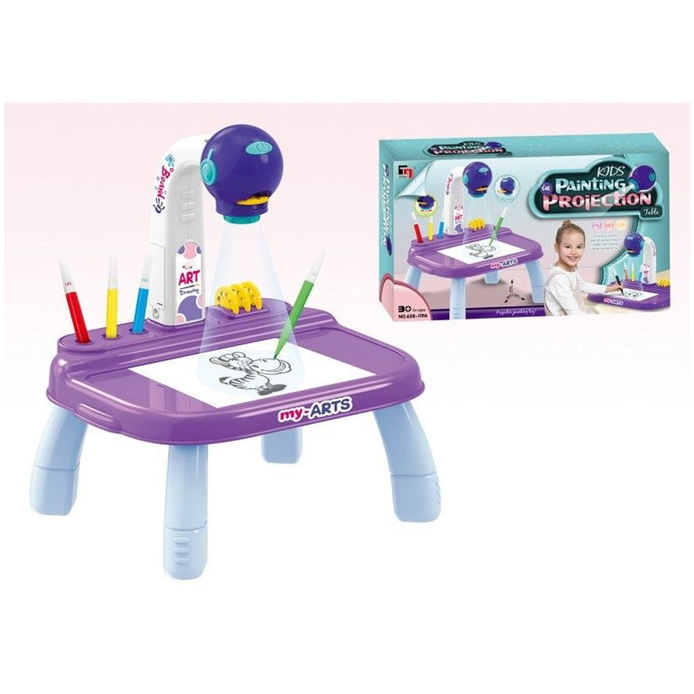 Purple Kids' Painting Table with Projector and Painting Tools