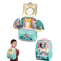 2-in-1 Aqua Yellow Animal Cat And Dog Bag Pretend Play Pet Care Set