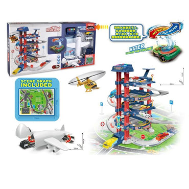 ( NET) Battery Operated DIY 4-Layer Racing Slide Parking Lot Toy