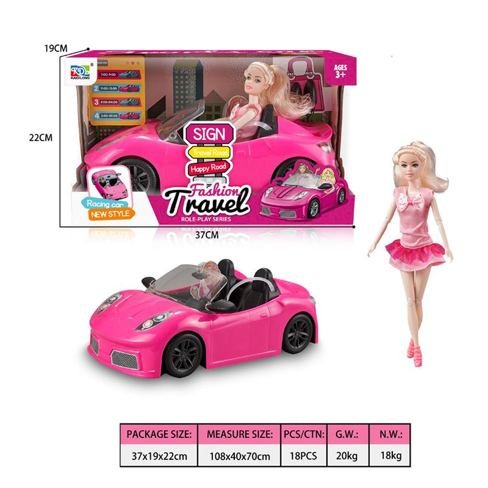 Eco-Friendly Travel Role Play Doll and Racing Car Toy Set for Kids