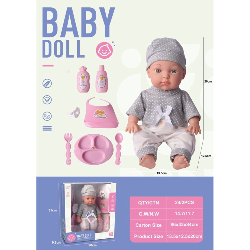 Baby Doll Set with Cleaning and Feeding Tools for Babies