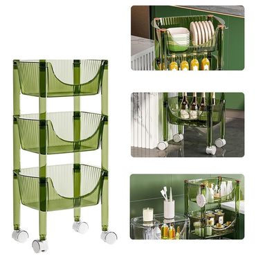 (Net) Olive Multi-3-Layers Shelf Kitchen Rack - Movable Condiment and Snack Organizer