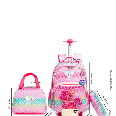 (NET) Cute Unicorn Rolling Backpack for Girls Backpacks with Wheels for Elementary Kids Set Of 3 Pcs