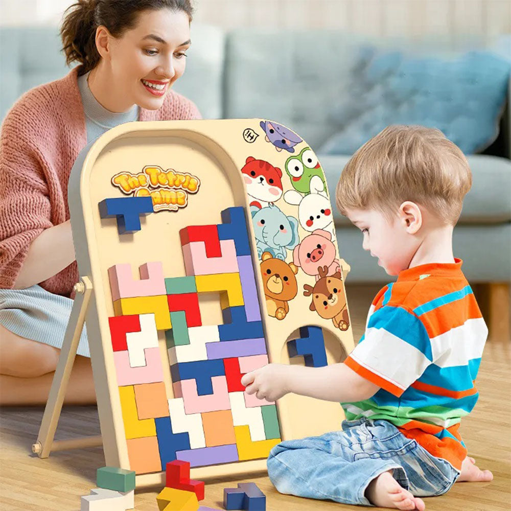Wooden Tetri Game Console Children Multi-function Educational Logic Three-dimensional Puzzle Puzzle Building Toy