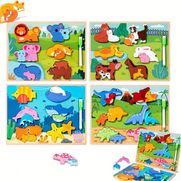 Puzzle Board 2 In 1 Wooden Educational With Marker