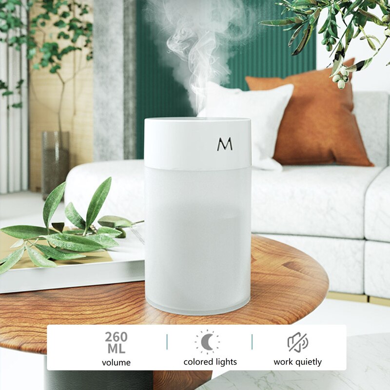 Air Humidifier Ultrasonic Mini Aromatherapy Diffuser Portable Sprayer USB Essential Oil Atomizer LED Lamp for Home Car 260ML