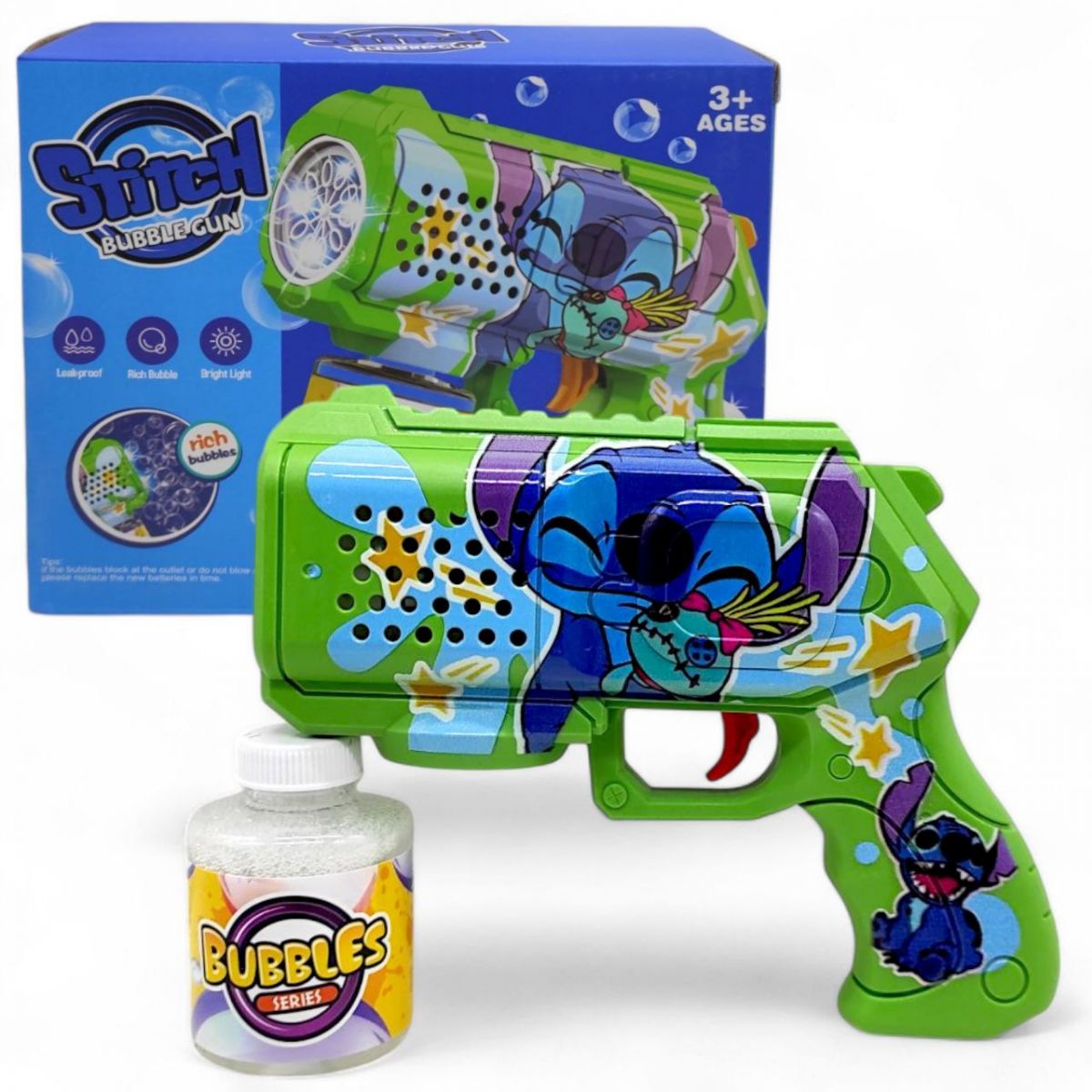 ( Net ) Stitch Soap bubble Gun With Light Up Soap Liquid Bottle