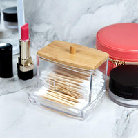 (Net) Cotton Swab with Bamboo Lid Toothpick Storage Organizer