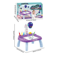 Purple Kids' Painting Table with Projector and Painting Tools