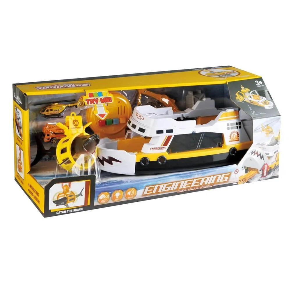 Shark Capture Ship Playset with Vehicles and Chopper