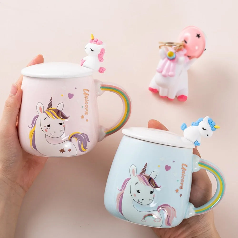 (Net) Unicorn Design Ceramic Mug with Cap and Spoon / 811604
