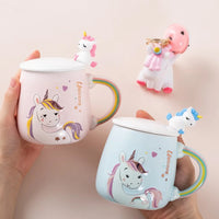 (Net) Unicorn Design Ceramic Mug with Cap and Spoon / 811604