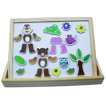 Wooden Multifunction Animal Puzzle Board Double-Sided Magnetic Drawing & Writing Blackboard