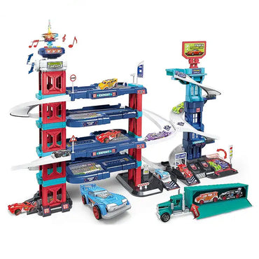 ( NET)  Manual Alloy Lifting Parking Lot Toy with Diecast Vehicles