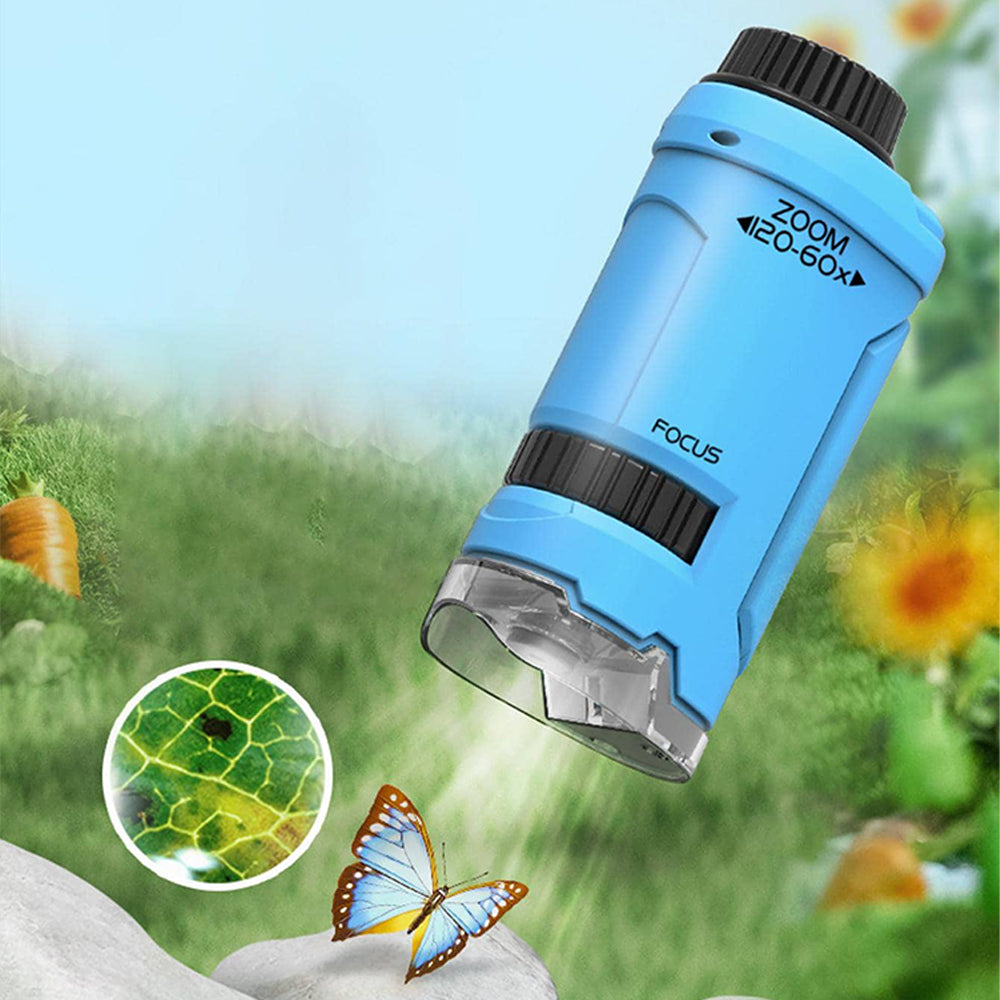 Handheld Microscope Kit Lab LED Light 60X-120X Home School Biological Science Stem Outdoor Toy Kids Gift