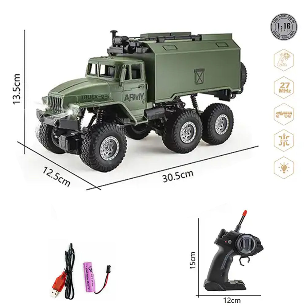 (Net) Remote Control Military Truck 1/16 Scale - Off-Road RC Rechargeable Toy Car