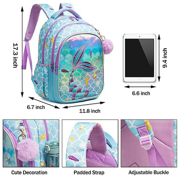 (NET) MOHCO Kids Backpack 17inch with Lunch Bag and Pencil Case Lightweight School Backpack for Teens, Girls, Boys, Elementary, Tail Cute, Backpack,travel,unique / 12803-3