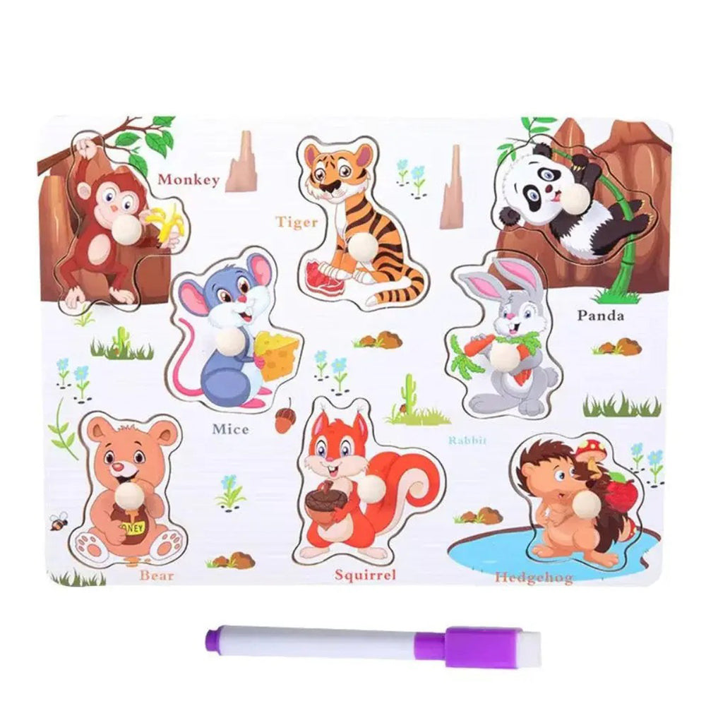 Educational Wooden Peg Board With Base Image & Whiteboard & Marker