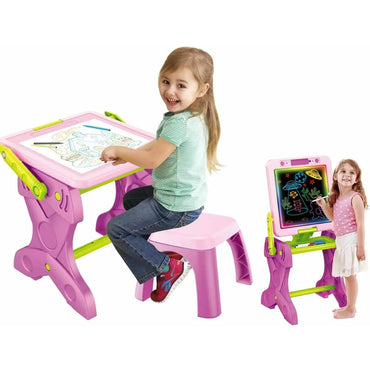 (Net 2 in 1 Light Up Mangnetic White and Chalk Board Desk with Chair